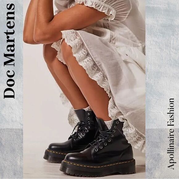 DR MARTENS JADON PLATFORM BOOTS IN BLACK LEATHER SMOOTH SIZE 8L NWT - Picture 1 of 8